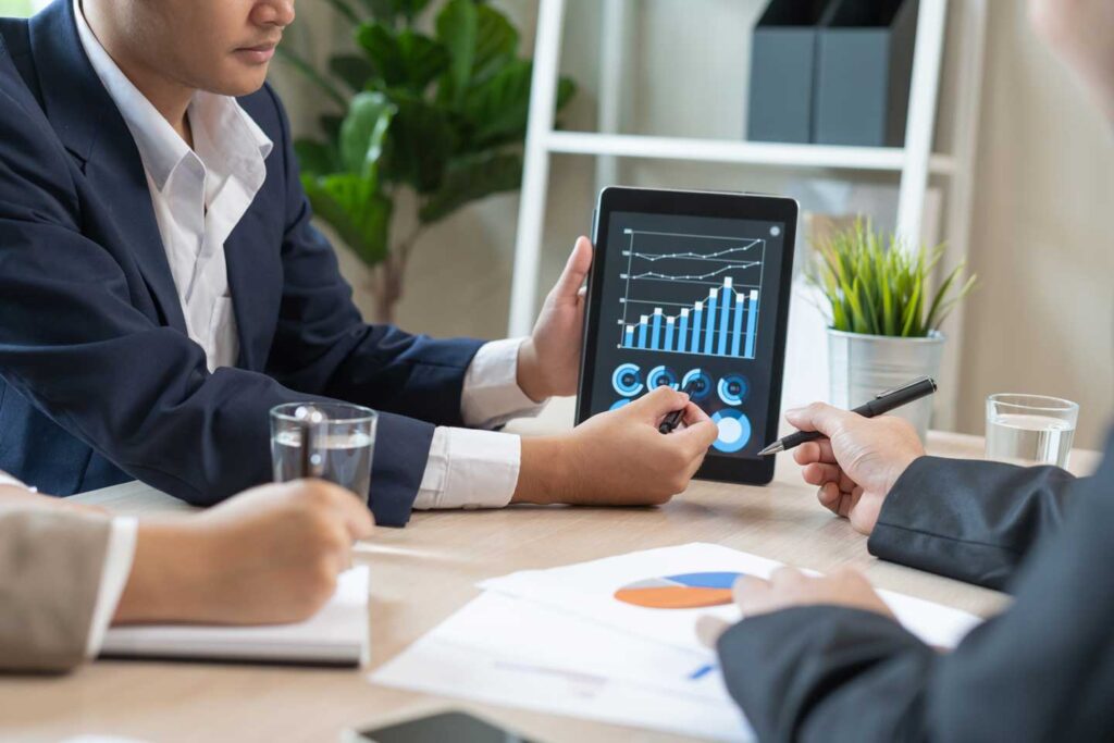 Marketer reviewing mobile campaign performance metrics.